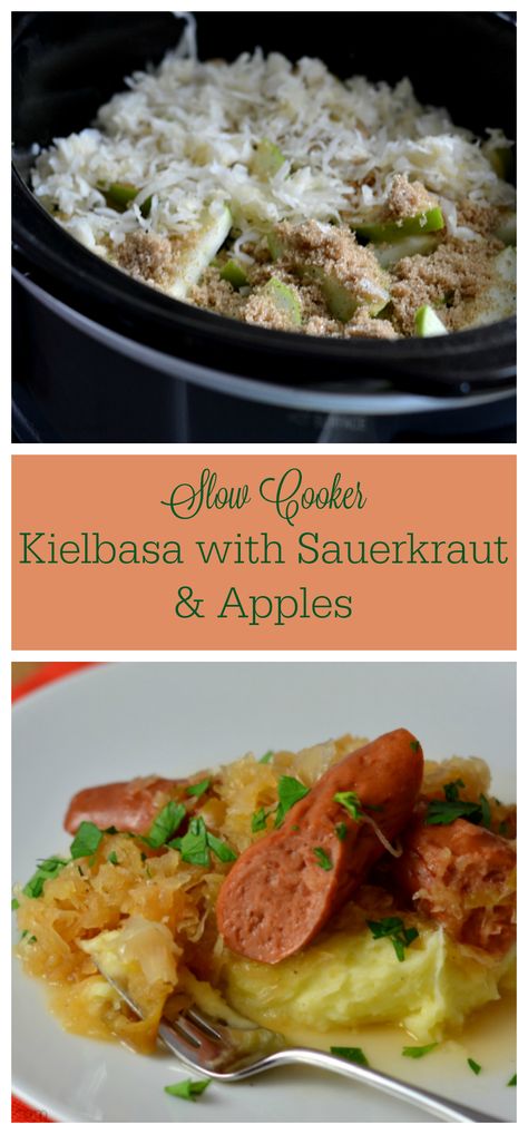 Pork Roast With Sauerkraut, Sauerkraut And Kielbasa, Apple Crockpot Recipes, Crockpot Apples, Kielbasa Crockpot, Cabbage Slow Cooker, Pork Roast And Sauerkraut, Pork Roast Crock Pot Recipes, Pork And Sauerkraut