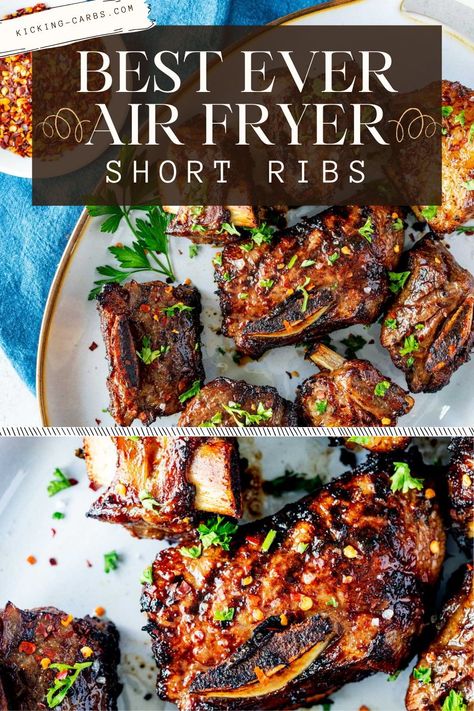 Beef Rib Dinner Ideas, Airfryer Beef Short Ribs, Short Ribs In The Air Fryer, Air Fry Short Ribs, Airfryer Short Ribs, Beef Ribs Air Fryer Recipes, Air Fry Beef Short Ribs, Beef Short Ribs Air Fryer Recipes, Healthy Short Ribs Recipe