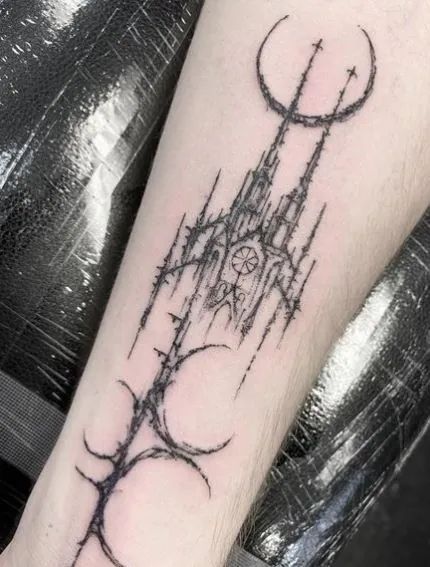 110 Gothic Tattoo Ideas To Bring Out Your Darker Side Gothic Dark Tattoo Ideas, Gothic Tattoo Patchwork, Roman Gothic Tattoo, Gothic Tattoo Aesthetic, Gothic Fantasy Tattoo, Gothic Anime Tattoo, Goth Line Tattoo, Dark Fantasy Tattoo Sleeve, Simple Goth Tattoo Ideas