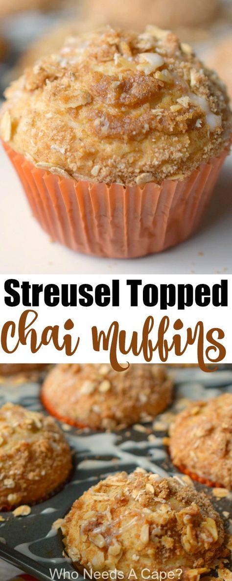 Chai Muffin Recipes, Streusel Dessert, Chai Breakfast, Monster Muffins, Chai Muffins, Pastry Basket, Muffin Baking, Muffins Recipes, Simple Muffin Recipe