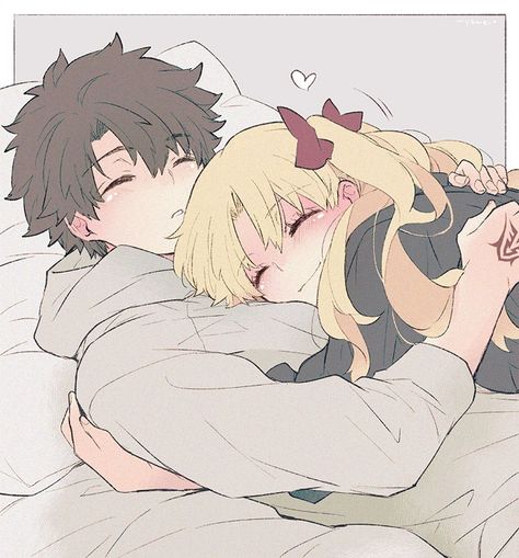 Fate Ereshkigal, Fate Grand Order Ereshkigal, Fujimaru Ritsuka Male, Ereshkigal Fate, Anime Couples Cuddling, Fujimaru Ritsuka, Hair Simple, Cute Couple Drawings, Closed Eyes