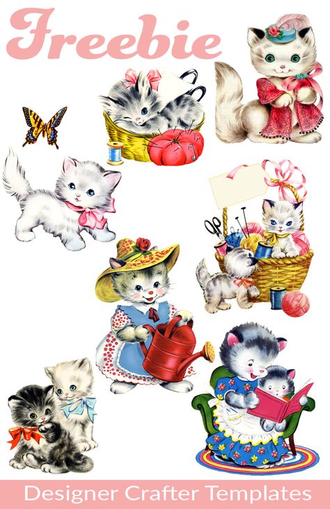 Free Retro Cat Clipart Images / TERRIFIC TEMPLATES Vintage Cat Printables, Kitten Printables Free, Free Retro Printables, Vintage Cat Illustration, Pin Png, Free Printable Clip Art, Kitten Clipart, Vintage Drawings, C Is For Cat