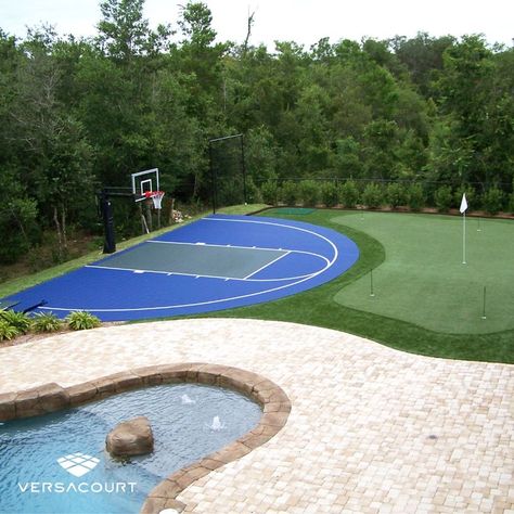 Custom Size Small Backyard Basketball Court Home Outdoor Basketball Court, Basketball Court Backyard Landscaping, Pool And Sport Court Backyard, Backyard Basketball Court And Pool, Basketball Court In Backyard, Backyard Sports Court And Pool, Garage With Basketball Court, Half Court Basketball Backyard, Small Basketball Court Backyard