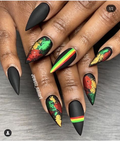 Juneteenth Nail Design, Jamaica Nails, Rasta Nails, Ballerina Acrylic Nails, Toe Nail Color, Gel Nail Art Designs, Fancy Nails Designs, Dope Nail Designs, Ombre Nail Designs