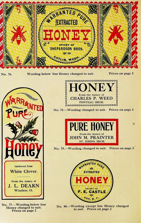 Illustrated catalog of honey labels : containing five new and attractive designs, prices revised to June 1, 1920 : A.I. Root Company : Free Download, Borrow, and Streaming : Internet Archive Antique Scrapbook, Honey Labels, Honey Label Design, Digital Typography, Honey Label, Honey Packaging, Labels Printables Free, Free Printable Art, Antique Images