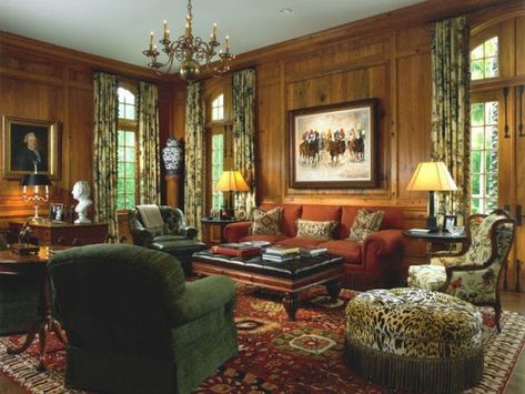 Wood Paneled Room, Library Design Home, Wood Paneled Walls, Paneled Room, Paneled Library, Paneled Walls, English Country Decor, Traditional Home Decor, Home Library Design