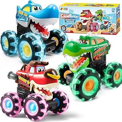 Amazon.com: JOYIN 3 Pack Monster Truck Toy - Motion Activated Light-Up Cars for Toddlers - Monster Treads Lightning Wheels - Baby Toy Gift - Press & Go Cars for Boys Girls : Toys & Games Monster Truck Toys, Toy Cars For Kids, Go Car, Kids Gift Guide, Monster Truck, Toddler Play, Truck Design, Fashion Toys, Toy Trucks