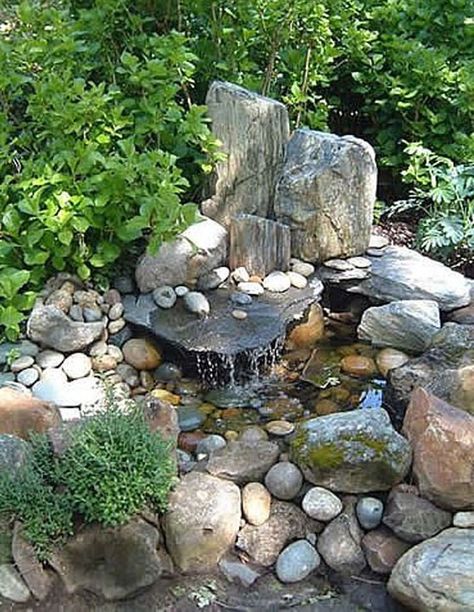 Mini Garden Water Features  ~ custom made items  by talented makers. Phone: (530) 274-2113, Charlie Brown's Homework Homemade Waterfall, Japanese Gardens Design Ideas, Pondless Waterfall, Kolam Koi, Small Pond, Fountains Backyard, Garden Waterfall, Rock Garden Design, Pond Water Features