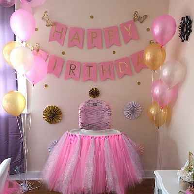 39x13.5inch Pink Tulle Glitter High Chair Skirt Decor Baby Shower 1st Birthday Birthday Decorations At Home, 1st Birthday Girl Decorations, 1st Birthday Party For Girls, Girls Party Decorations, Simple Birthday Decorations, Girl Birthday Decorations, 1st Birthday Decorations, Gold Birthday Party