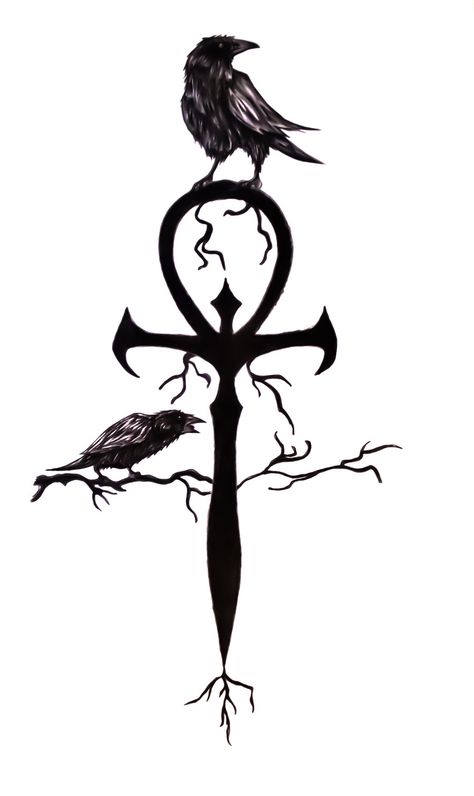 ankh | ... friend of mine asked me to add the crows on the basic ankh ( tattoo Mlm Tattoo, Vampire Symbols, Black Crow Tattoos, Storytelling Inspiration, Gotik Tattoo, Ankh Tattoo, Symbols Of Strength Tattoos, Crow Tattoo Design, Vampire Tattoo