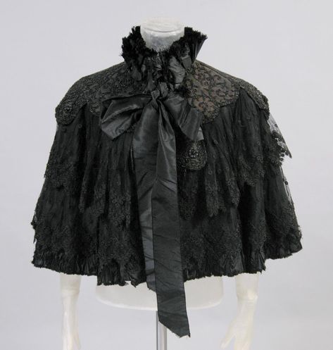 Woman's Capelet  Label B. Altman and Company, New York Date: c. 1900 Medium: Black silk taffeta with embroidered net and jet beads  Accession Number: 1967-129-9 Victorian Couture, Victorian Sewing, Veil Black, Vampire Fashion, 1900 Fashion, Black Cloak, Secret Dress, Victorian Costume, Philadelphia Museum Of Art