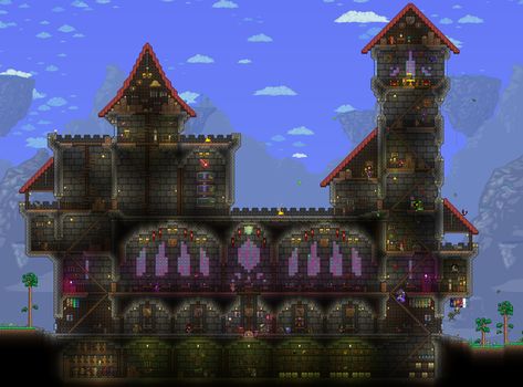 Terraria Castle, Terraria Base, Minecraft V, Terraria Memes, Underground Building, Terrarium Base, Terraria House Ideas, Terraria House Design, Terraria House