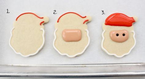 Santa Face Cookies Recipe and Tutorial | In Katrina's Kitchen Santa Face Cookies, Bell Cookies, Dream Cookies, Santa Bell, Face Cookies, Lazy Christmas, Baking Techniques, Sugar Biscuits, Sweet Sugarbelle