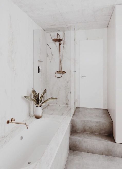 All White Bathroom, Modern Appartement, Concrete Stairs, Bathroom Solutions, Decor Baie, Trendy Bathroom, Bad Design, Marble Bathroom, Beautiful Bathrooms