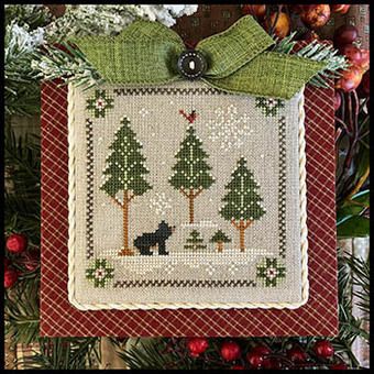 Cross stitch pattern from Little House Needleworks featuring the next in the Log Cabin Christmas series with the bear!  Pattern is stitched on 32 Natural Raw using Classic Colorworks threads with DMC conversion. Stitch count is 63 x 63. Log Cabin Christmas, Christmas Charts, Little House Needleworks, Cabin Christmas, Just Cross Stitch, Red Wagon, Primitive Gatherings, Tree Quilt, Stitch Art