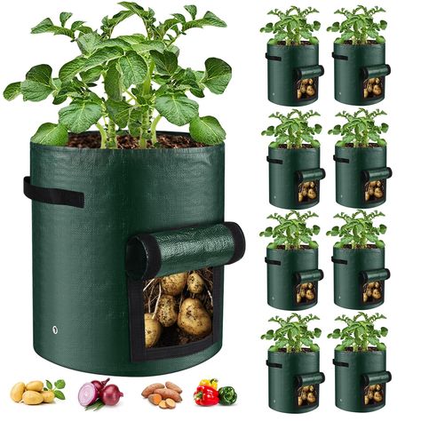 PRICES MAY VARY. Breathable & Sturdy PE Material---Different from other thickened nonwoven fabric pots that are bulky and less breathable, these 10-gallon grow bags are made of lightweigt BPA-free PE material, provides moderately permeable growing environment for plants and durable enough for reused year after year. Superior Drainage & Ventilation---With 3 drainage holes in the bottom of the potato bags drain excess water, prevent root rot caused by over-watering, and we designed with 2 ventilat Plantarea Legumelor, Fabric Pots, Carrot Gardening, Outdoor Herb Garden, Potato Bag, Planter Bags, Planting Pots, Garden Bags, Plants Growing