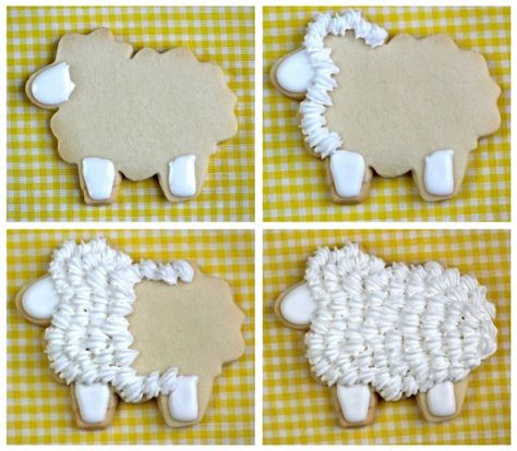 These are so cute! I rarely have time around Easter to try but might be fun for any spring or church event! Lamb Cookies, Cookies Design, Pot Cookies, Icing Ideas, Easter Sugar Cookies, Decorated Cookies Tutorial, Easter Lamb, Cupcakes Decorados, Spring Cookies