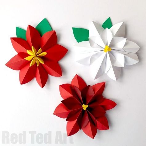 Christmas Flowers Diy, Poinsettia Craft, Paper Poinsettia, Paper Flowers For Kids, Advent Ideas, 3d Paper Flowers, Poinsettia Flowers, Spring Things, Easy Paper Flowers