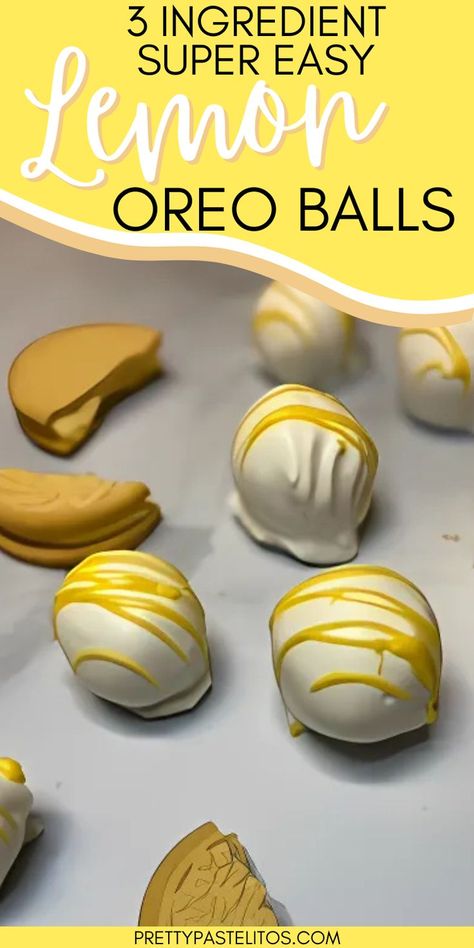 lemon oreo balls with a white chocolate coating sitting in a bowl What To Do With Oreos, Lemon Oreo Dessert, Lemon Oreo Balls, Easy Oreo Balls Recipe, Lemon Oreo Truffles, Easy Oreo Balls, Lemon Oreo, Oreo Recipe, Oreo Balls Recipe