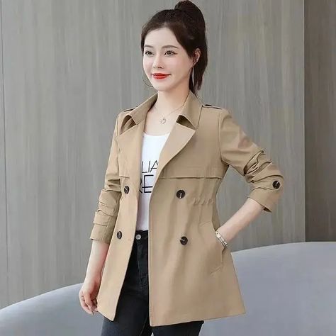 2024 New Style Korean Version Waist-fitted Slimming Petite Jacket For Women Spring Autumn Stylish Korean Shorts, Casual Outwear, Womens Windbreaker, Basic Jackets, Women Jacket, Rain Coat, Short Coat, Casual Coat, Casual Look