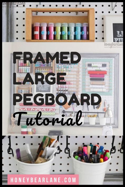 Extra Large Pegboard for Craft Room Organization: Check out this fun and super organized pegboard that I put together for my craft supplies! Craft room organization pegboard organizing ideas. Craft storage ideas and organization. Pegboard storage ideas. Pegboard diy. Craft room pegboard. Pegboard ideas diy. Craft Room Pegboard, Framed Pegboard, Room Pegboard, Pegboard Craft Room, White Pegboard, Large Pegboard, Craft Storage Ideas, Pegboard Ideas, Pegboard Storage