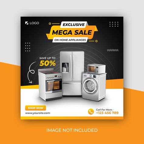 Home appliances social media square bann... | Premium Psd #Freepik #psd #banner #business #template #facebook Square Banner Design, Social Media Ad Design Inspiration, Home Appliances Design, Home Appliances Sale, Banner Product, Templates Facebook, Template Facebook, Brochure Design Creative, Banner Web