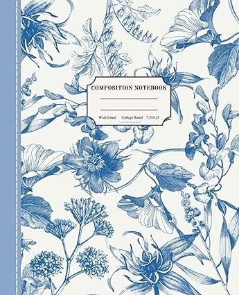 Vintage Botanical Composition Notebook: Pastel Blue Floral Print Cottagecore Aesthetic Journal, Cute Notebook For Girls, Stitched Detail Effect, College Ruled Wide Lined: Print, Zeon: Amazon.com: Books Composition Notebook Covers, Journal Cute, Art Business Cards, Floral Toile, Notebook Cover Design, Book Cover Template, Aesthetic Journal, Botanical Illustration Vintage, Cute Notebooks