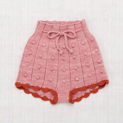 Popcorn Rib Shorts in Rose Blush by Misha & Puff Corn Ball, Toddler Bottoms, Popcorn Stitch, Baby Knitwear, Scalloped Shorts, Misha And Puff, Rose Blush, Ribbed Shorts, Summer Knitting