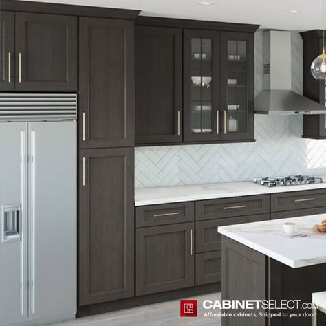 Townsquare Grey | Townsquare Grey Kitchen Cabinets | CabinetSelect.com Gray And Brown Kitchen, Birch Kitchen Cabinets, Birch Kitchen, Dark Grey Kitchen Cabinets, Dark Wood Kitchen Cabinets, Cabinets Colors, Kitchen Colours, Birch Cabinets, Homes Kitchen