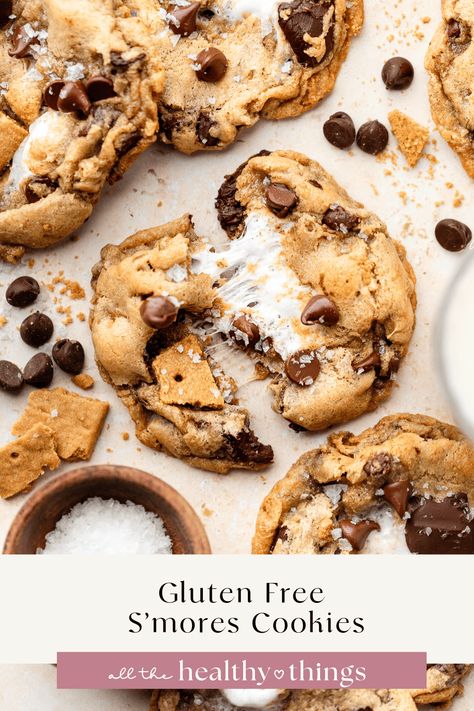 Gf Smores Cookies, Gluten Free S’mores Cookies, Gluten Free Cookie Exchange Recipes, Gluten Free Smores Cookies, Easy Gluten Free Cookie Recipes, Gluten Free Halloween Cookies, S'more Cookies, Gf Cookie Recipes, Easy Gluten Free Cookies