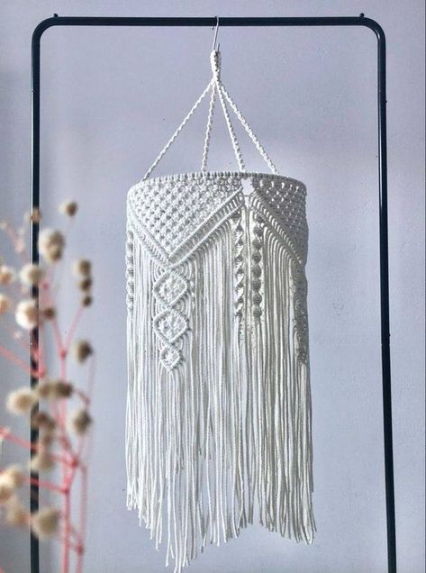 Macramé Creations Boho Lampshade, Chandelier Macrame, Macrame Lantern, Macrame Lampshade, Macrame Wall Hanging Ideas, Chandelier Boho, Fringe Chandelier, Macrame Light, Macrame Lamp Shade