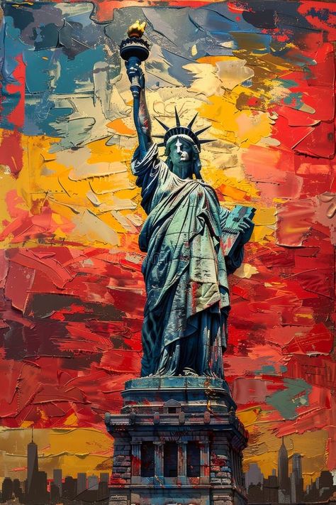 Statue of Liberty on a colorful background. US Independence Day. Nice patriotic image for Independence Day. Illustration stock photos Stache Of Liberty, Statue Of Liberty Painting, Independence Day Illustration, Mid Century Painting, Patriotic Images, Us Independence Day, Day Illustration, Lady Liberty, Colorful Background