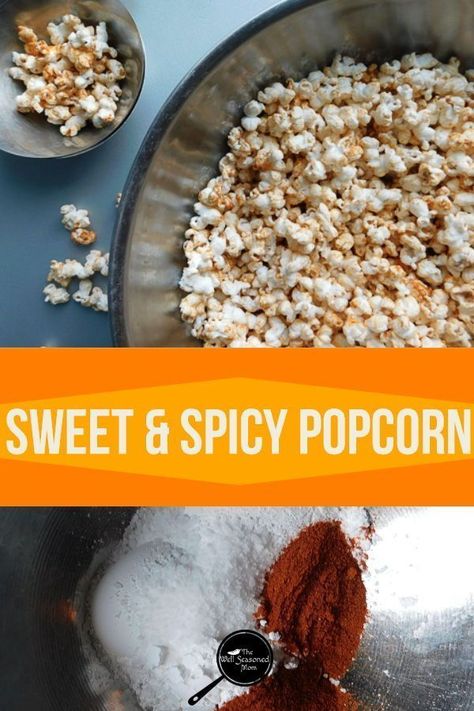 Sweet and Spicy Popcorn adds a new taste to this easy, fast popcorn recipe ideal for an appetizer or for an after school snack. Includes microwave instructions! #thewellseasonedmom.com  #popcorn #sweetandspicy  #snack #afterschool Spicy Popcorn Seasoning, Sweet And Spicy Popcorn, Butternut Squash Gratin, Spicy Popcorn, Calories In Vegetables, Midday Snack, Popcorn Seasoning, Popcorn Recipe, After School Snack