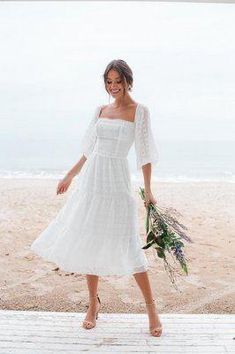 Mid Length Wedding Dress, Soft Feminine Outfits, Rehearsal Dinner Outfits, Midi Wedding Dress, Simple White Dress, Classic White Dress, Feminine Outfits, Civil Wedding Dresses, Bridal Shower Outfit