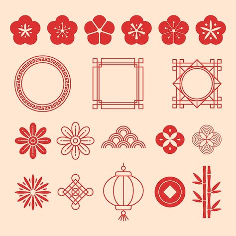 Flat chinese new year festival celebrati... | Free Vector #Freepik #freevector #chinese-new-year-2023 #chinese-new-year-rabbit #chinese-new-year #china-new-year New Years Ornaments, Chinese Vector Art, Chinese New Year Drawing Ideas, Chinese New Year Ornament, Lunar New Year Symbols, 2024 Chinese New Year Design, Chinese New Year Tattoo, China New Year Design, Chinese New Year Design Illustration