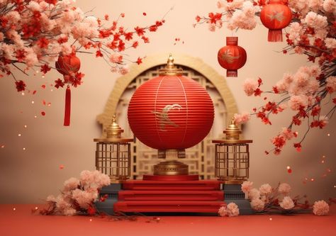 Premium Photo | Chinese New Year Celebration photo studio backdrop with traditional decorations lanterns and symbols of prosperity Lunar Year, Studio Backdrops, Mid Autumn, Interactive Art, Mid Autumn Festival, Business Card Maker, Flyer Maker, Stationery Templates, Poster Invitation