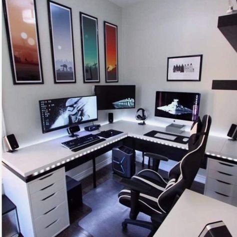 63 Teenage Gamer Bedroom Ideas EASY to recreate - momma teen Gamer Bedroom Ideas, Bedroom Gamer, Masculine Home Office Ideas, Masculine Home Office, Build An Empire, Gamer Bedroom, Boys Desk, Teen Boy Bedroom, Computer Room