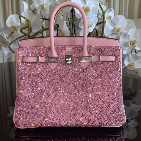 Privé Porter on Instagram: “Is there anything sweeter than a Privé Porter customized pink Swarovski Hermès baby Birkin! Available by special order only. #priveporter…” Skor Sneakers Nike, Skor Sneakers, Luxury Bags Collection, Pink Swarovski, Girly Bags, Fancy Bags, Luxury Purses, Bags Designer Fashion, Pretty Bags