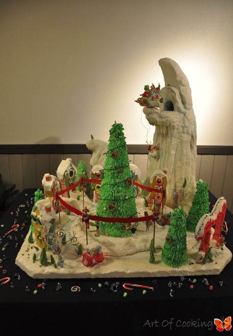 Gingerbread House Designs Creative, Whoville Gingerbread Village, The Grinch Gingerbread House, Gingerbread House Grinch, Grinch Gingerbread House Ideas, Whoville Gingerbread House, Gingerbread House Contest Ideas, Grinch Gingerbread House, Grinch House