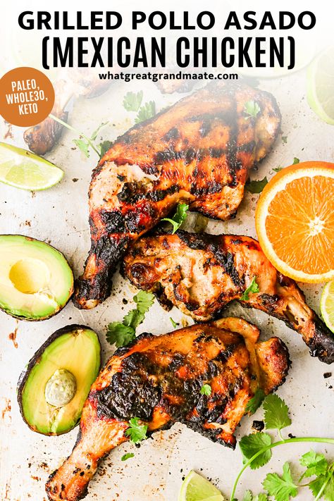 Grilled Pollo Asado, Polo Asada Chicken Marinade, Mexican Chicken Thigh Marinade, Spanish Grilled Chicken, Whole Grilled Chicken Recipes, Mexican Grilling Recipes, Authentic Pollo Asado Marinade, Pollo Asado Marinade Mexican, Mexican Chicken Drumstick Recipes