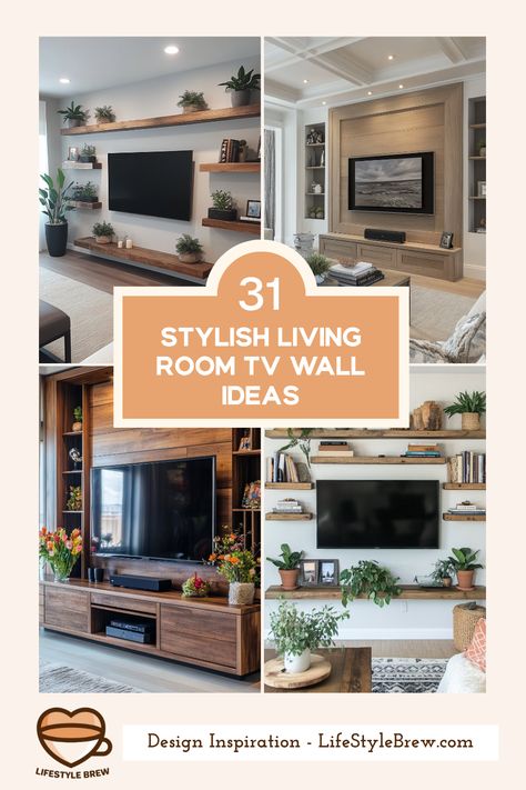 Discover 31 stylish living room TV wall ideas that can breathe new life into your entertainment space. Whether you're seeking to combine technology with style, enhance functionality with built-in storage, or create a stunning focal point in your living area, these concepts make it happen. Explore options like minimalist decor, vintage designs, or wall-mounted features that will suit any interior style. Learn how to maximize wall space creatively while perfecting the layout around your TV. Nurturing your design dreams starts here. Shelves Next To Tv On Wall, Wall Mounted Tv With Shelves, How To Decorate Tv Wall, Wall Mounted Tv Ideas Living Rooms, Shelves Next To Tv, Wall Mounted Tv Ideas, Room Tv Wall Ideas, Tv Wall Mount Ideas, Living Room Tv Wall Ideas