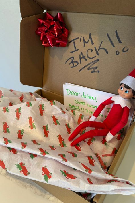 Late Elf On The Shelf Arrival Ideas, Welcome Back Elf Ideas, Elf On The Shelf I’m Back Ideas, Elf On The Shelf Ideas Welcome Back, Elf On The Shelf Ideas Arrival, Elf On The Shelf Birthday Visit, Elf Welcome Back Ideas, Elf On The Shelf Welcome Back Ideas, Elf On The Shelf Returns Ideas