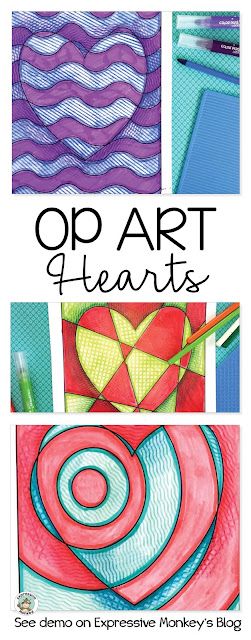 Op Art Hearts is the perfect art lesson for Valentine's Day! See the art techniques that make these hearts really pop! Art Projects For Elementary, Elementary Valentines, Op Art Lessons, Valentine Art Projects, Pop Art For Kids, 2nd Grade Art, Winter Art Projects, 4th Grade Art, 3rd Grade Art