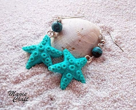 Diy Earrings Polymer Clay, Stella Marina, Polymer Earrings, Starfish Earrings, Polymer Clay Jewelry Diy, Food Earrings, Clay Ornaments, Clay Jewelry Diy, Sea Star