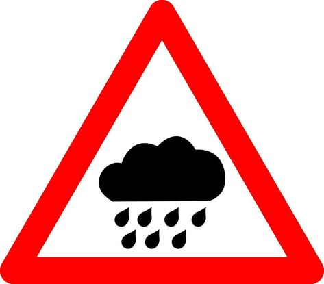 Rain sign. Rain warnings. Red triangle sign with rain cloud icon inside. Risk of heavy rain and accident. Caution, wet and slippery road. Danger of flooding. Triangle Sign, Red Triangle, Hd Background Download, Cloud Icon, Rain Cloud, Rain Clouds, Heavy Rain, Logo Banners, Cityscape Photos