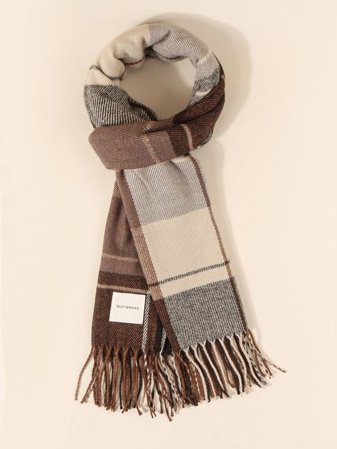 Multicolor Casual   Acrylic Plaid Scarf Embellished   Women Accessories Brown Plaid Scarf, Bufandas Aesthetic, Aesthetic Scarf, Cute Scarves, Scarf Aesthetic, Scarf For Winter, Trendy Scarf, Wool Scarves, Winter Scarf Fashion