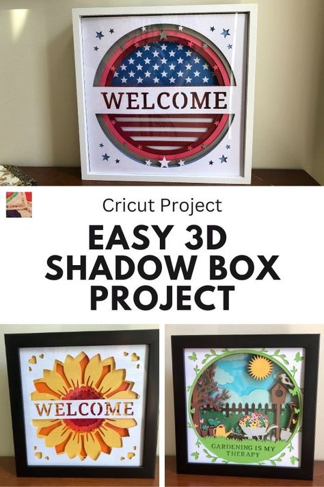 How to Make Easy 3D Shadow Box Project with Cricut | Needlepointers.com Cricut Layering, Shadow Box Svg Free, Cricut Projects Easy, Box Project, Diy Shadow Box, Shadow Box Svg, 3d Paper Art, Box Designs, 3d Shadow Box