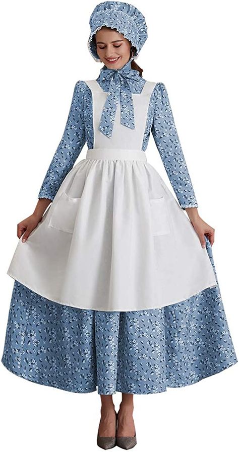 Pioneer Costume, Pioneer Clothing, Pioneer Dress, Colonial Dress, Blue Clothing, Sunday Dress, Dress Up Day, Warm Dresses, Fashion Days