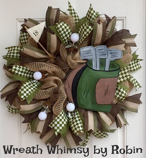 Burlap Mesh Golf Themed Year Round Sports Wreath With Brown