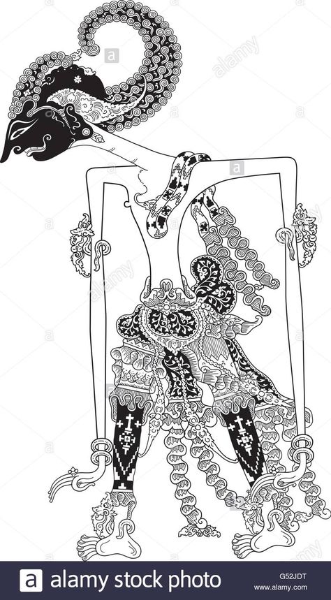 Download this stock vector: Laksmana, a character of traditional puppet show, wayang kulit from java indonesia. - G52JDT from Alamy's library of millions of high resolution stock photos, illustrations and vectors. Ramayana Story, Marvel Tattoos, Indonesian Art, Sketch Tattoo Design, Batik Art, Puppet Show, Download Image, Shadow Puppets, Print Advertising